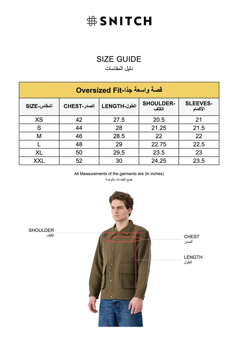 SNITCH Olive Double Pocket Snap Button Zipper Jacket for Men | Best Price UAE
