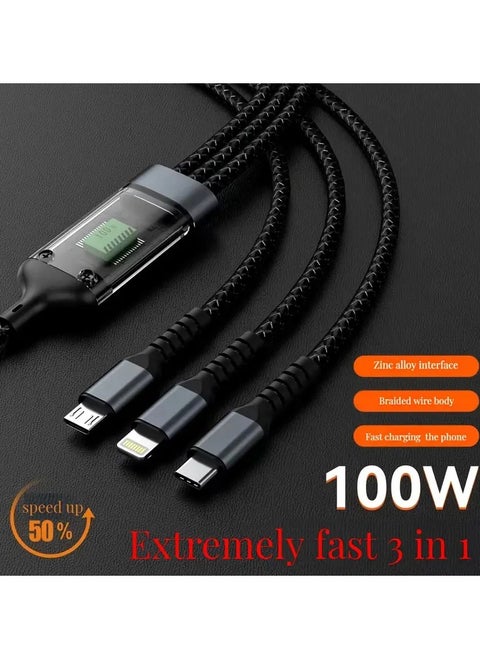 MFI Certified Multi-Charging 3-in-1 Cables: Superior Durability, Lightning-Fast Charging, Perfect For IPhones, Android Phones, And Tablets – Unleash The Power With Our 100W USB Type-C Charger Cable, AC To Phone + Type C, Built To Endure And Charge Swiftly!