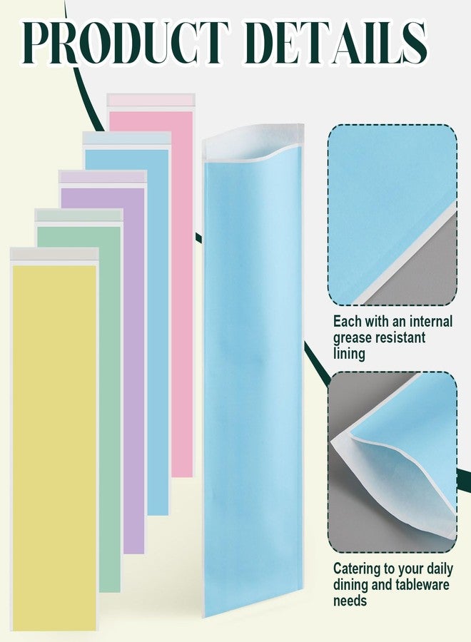 Maitys 500 Pcs Pastel Silverware Bags, 5 Assorted Colors - 10.24"x3.15" Greaseproof Paper Sleeves for Utensils, Churro, Cookie, Party Supplies, Table Setting - Image 3