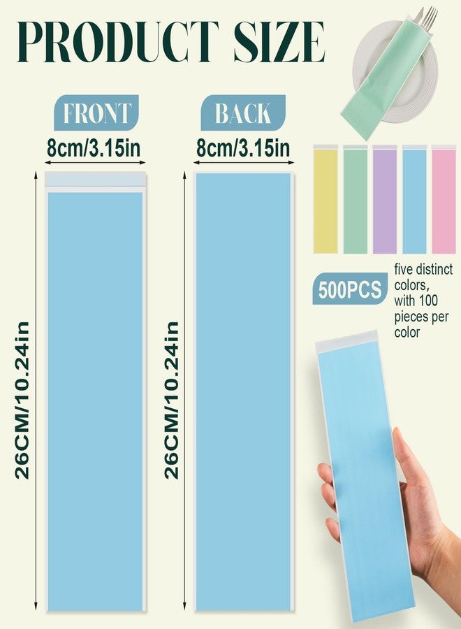 Maitys 500 Pcs Pastel Silverware Bags, 5 Assorted Colors - 10.24"x3.15" Greaseproof Paper Sleeves for Utensils, Churro, Cookie, Party Supplies, Table Setting - Image 2