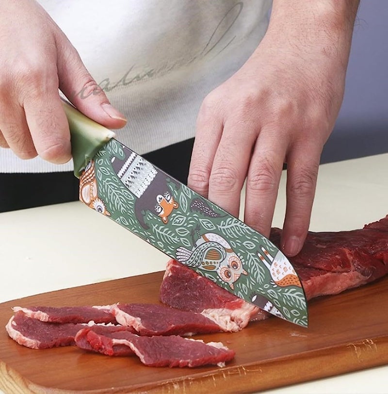 Capmora Premium Stainless Steel Kitchen Knife Set Chefs Knife Butcher Knife Sharp NonStick Soft Handles Cutting Meat Heavy Duty Blade Butcher Meat Knife_L_A Green - Image 5