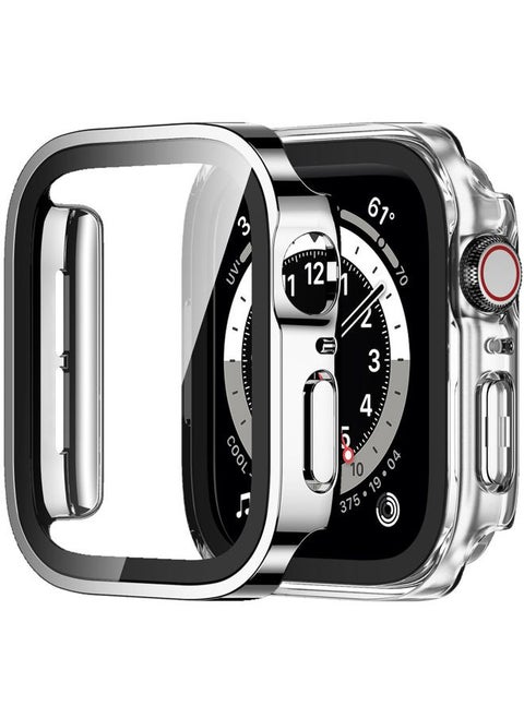 2 Pack Compatible with Apple Watch Case 44mm Series 6/5/4/SE with Built-in Screen Protector, Hard PC Case Straight Edge Ultra Thin Anti-Scratch Protective Cover for iWatch 44mm (Silver/Clear)