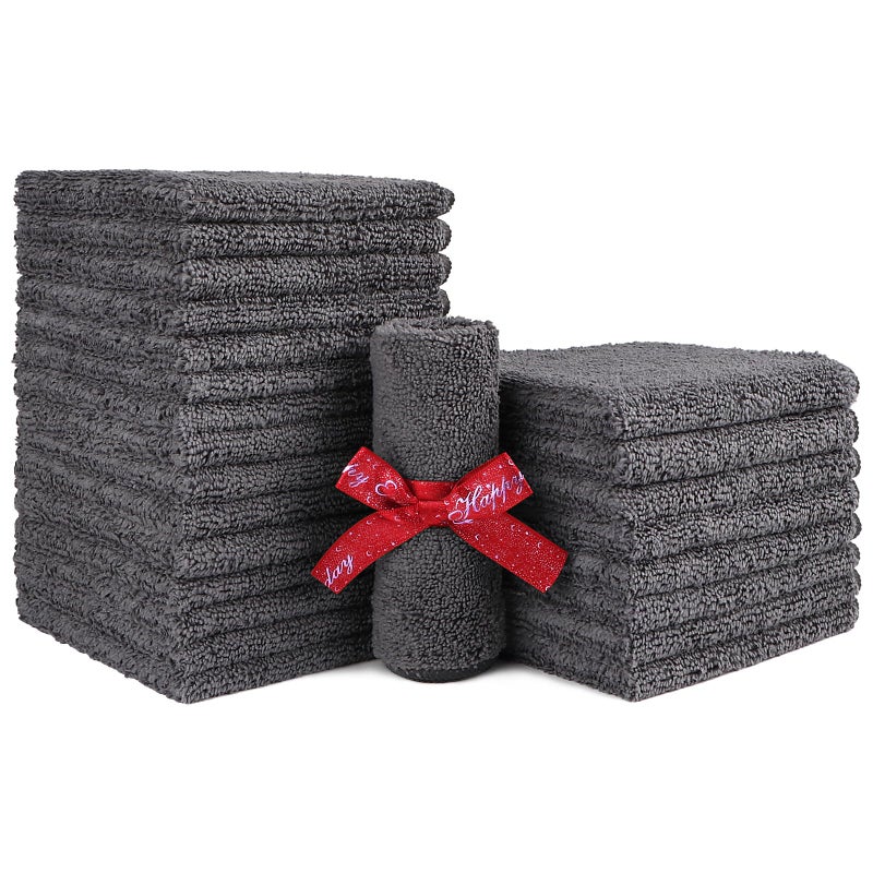 HOMEXCEL Microfiber Washcloths 24 Pack, Highly Absorbent and Soft Face Towel, Multi-Purpose Grey Wash Cloths for Bathroom, Hotel, Spa, Gym, and Kitchen, 12x12 Inch - Image 1