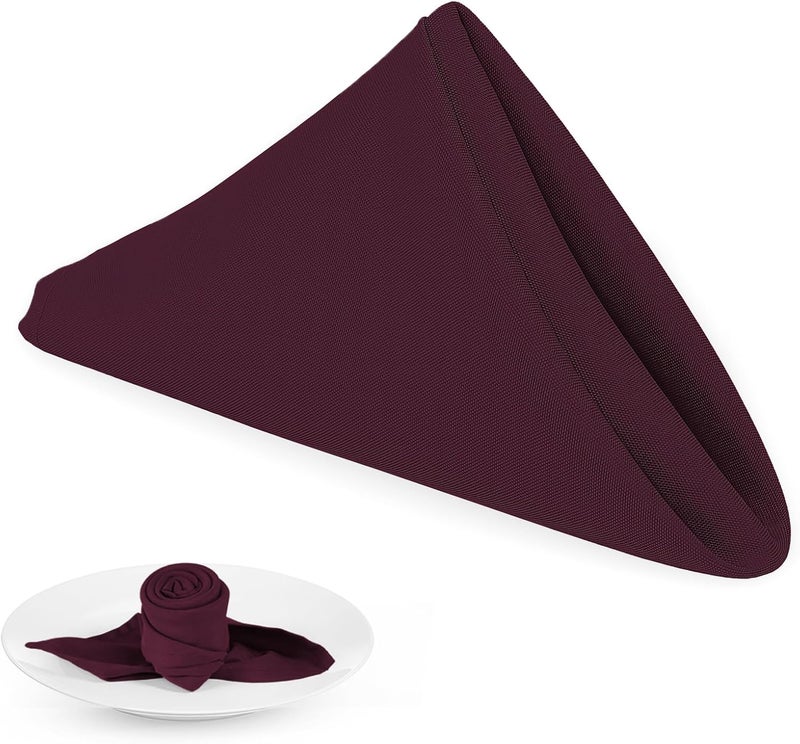PLOYMONO Burgundy Heavy Duty Cloth Napkins - 17 x 17 Inch Solid Washable Polyester Dinner Napkins - Set of 8 Napkins with Hemmed Edges - Great for Weddings, Parties, Banquets Dinner & More - Image 1