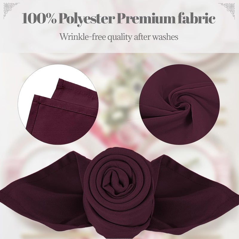 PLOYMONO Burgundy Heavy Duty Cloth Napkins - 17 x 17 Inch Solid Washable Polyester Dinner Napkins - Set of 8 Napkins with Hemmed Edges - Great for Weddings, Parties, Banquets Dinner & More - Image 3