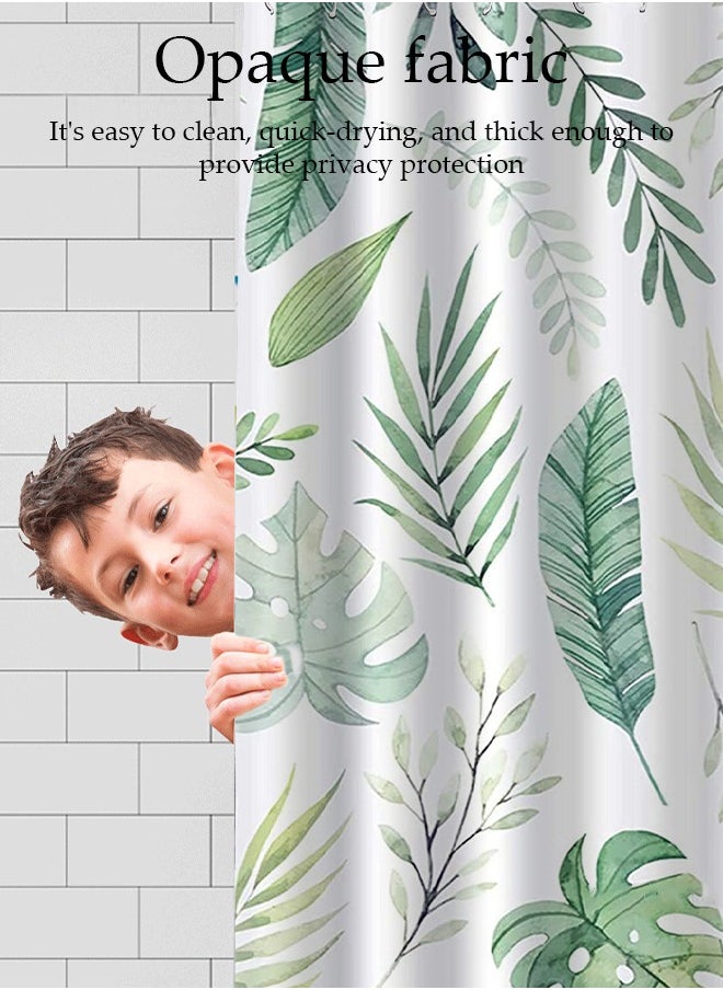 Waterproof Fabric Shower Curtain With 12 Hooks, Bathroom Decor Machine Washable Durable and Quick-Drying, 180*180 cm Green Plants Shower Curtain for Bathroom