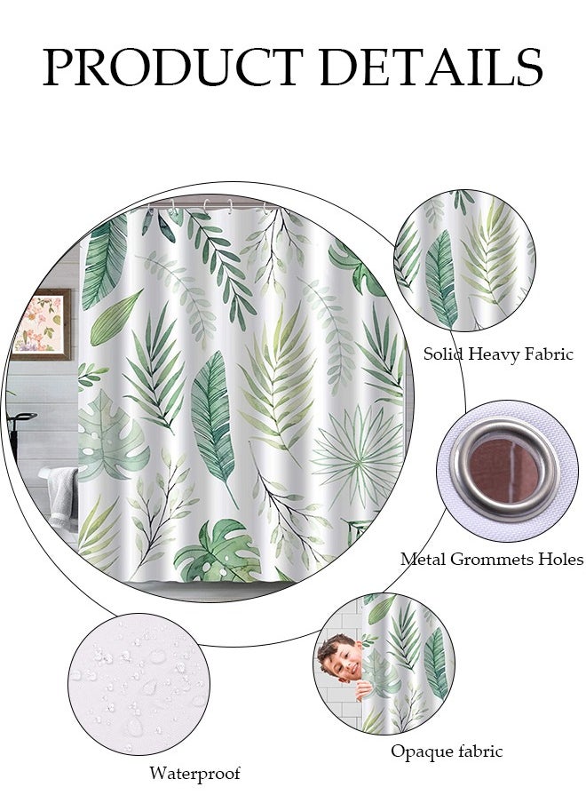 Waterproof Fabric Shower Curtain With 12 Hooks, Bathroom Decor Machine Washable Durable and Quick-Drying, 180*180 cm Green Plants Shower Curtain for Bathroom