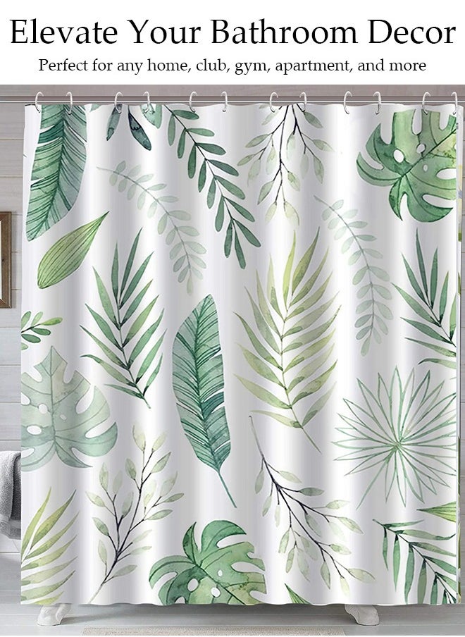 Waterproof Fabric Shower Curtain With 12 Hooks, Bathroom Decor Machine Washable Durable and Quick-Drying, 180*180 cm Green Plants Shower Curtain for Bathroom