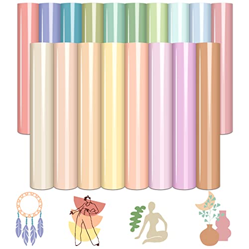 Tintnut Boho Color Heat Transfer Vinyl - 18 Sheets 12 X10 Inche Neutral Tone Brown HTV Vinyl Aqua Iron On Vinyl Beige/Brown/Tan/Light Lilac HTV for T-Shirts Compatible with Silhoutte Cameo - Image 1