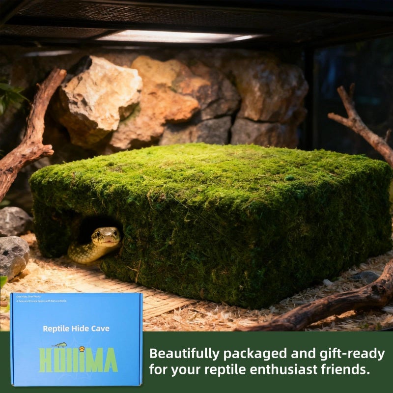 Hollima Mossy Cave Hide for Reptiles, Lizard Moss Hideout with Safe Shelter, Snake Cave Hut for Themed Terrarium Ideal for Gecko Hamster Snake to Rest & Hide - Image 4