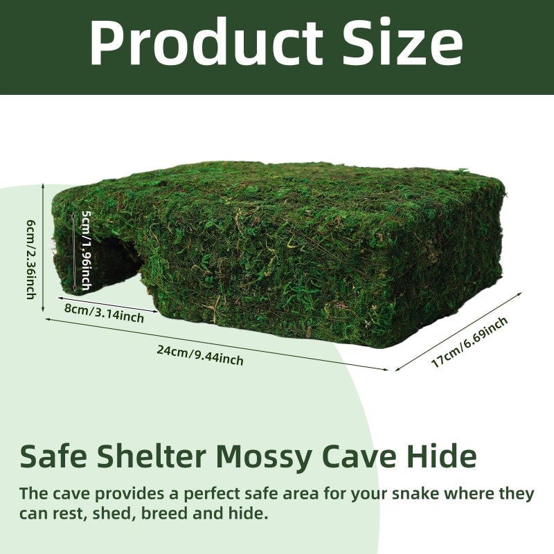 Hollima Mossy Cave Hide for Reptiles, Lizard Moss Hideout with Safe Shelter, Snake Cave Hut for Themed Terrarium Ideal for Gecko Hamster Snake to Rest & Hide - Image 2