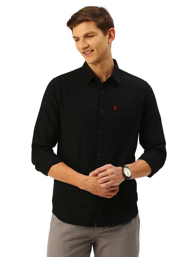 Thomas Scott Men's Classic Slim Fit Flannel Casual Shirt Black - Image 1