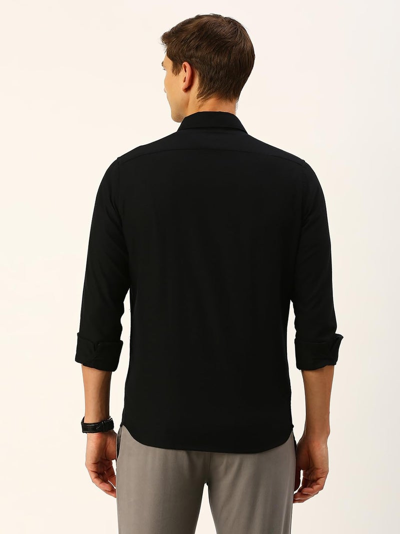 Thomas Scott Men's Classic Slim Fit Flannel Casual Shirt Black - Image 4