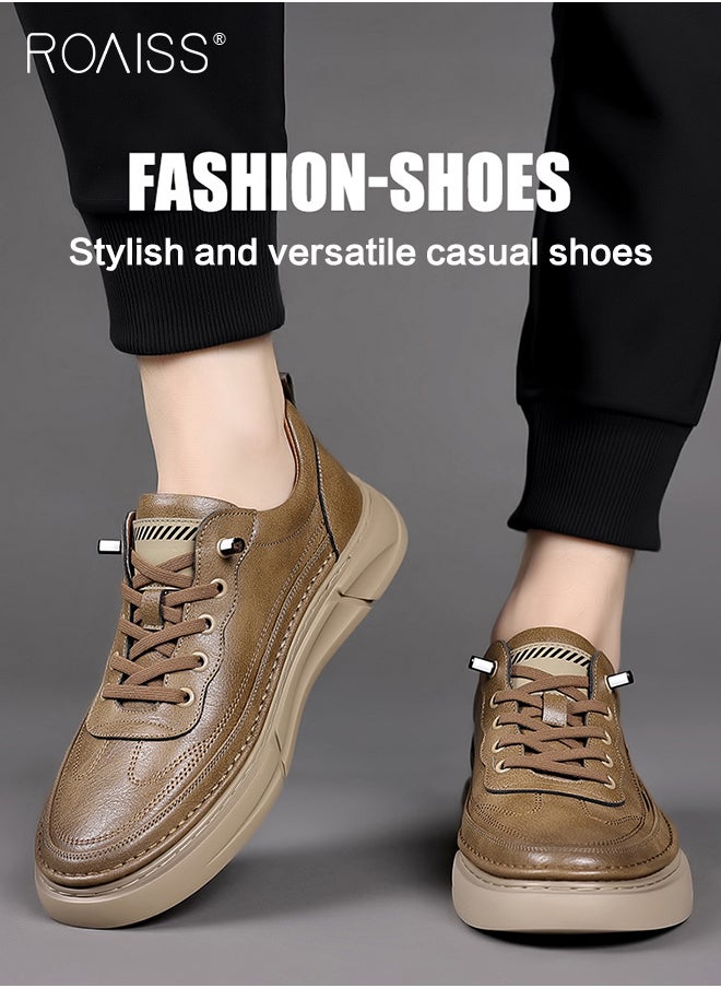 roaiss - Business Casual Leather Shoes for Men Round Toe Low Top Front Lace up Anti Slip Driving Shoes Mens Retro Stretch Sole Comfort Wear Resistant Walking Shoes For All Seasons - Image 1