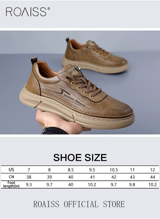 roaiss - Business Casual Leather Shoes for Men Round Toe Low Top Front Lace up Anti Slip Driving Shoes Mens Retro Stretch Sole Comfort Wear Resistant Walking Shoes For All Seasons - Image 1