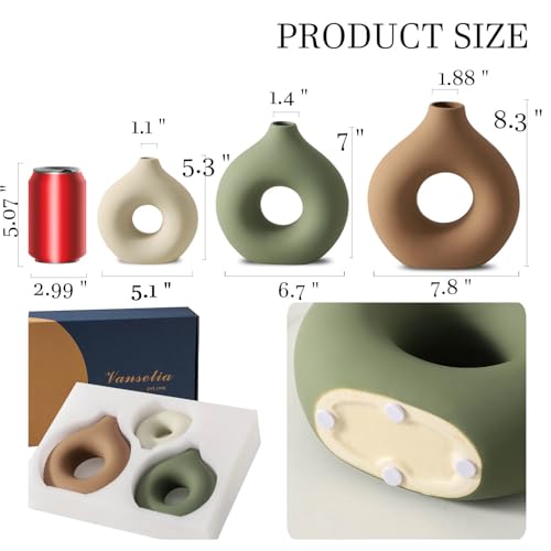 Vanselia Ceramic Vase Home Table Decor - Flower Vases Set of 3 Small Living Room Centerpiece Decorations for Shelf Bedroom Office Kitchen Dining Desk Modern Aesthetic Farmhouse Decorative (Brown) - Image 2
