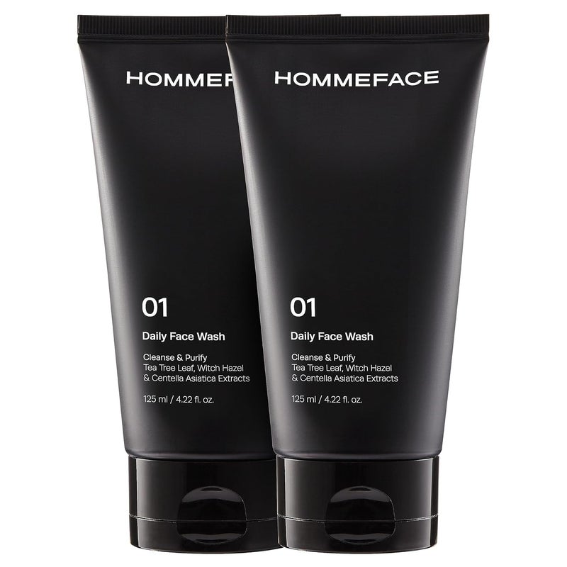 HommeFace 2Pack Daily Face Wash for Men Gentle Facial Cleanser for Deep Cleansing with Collagen Hyaluronic Acid  Witch Hazel Extract