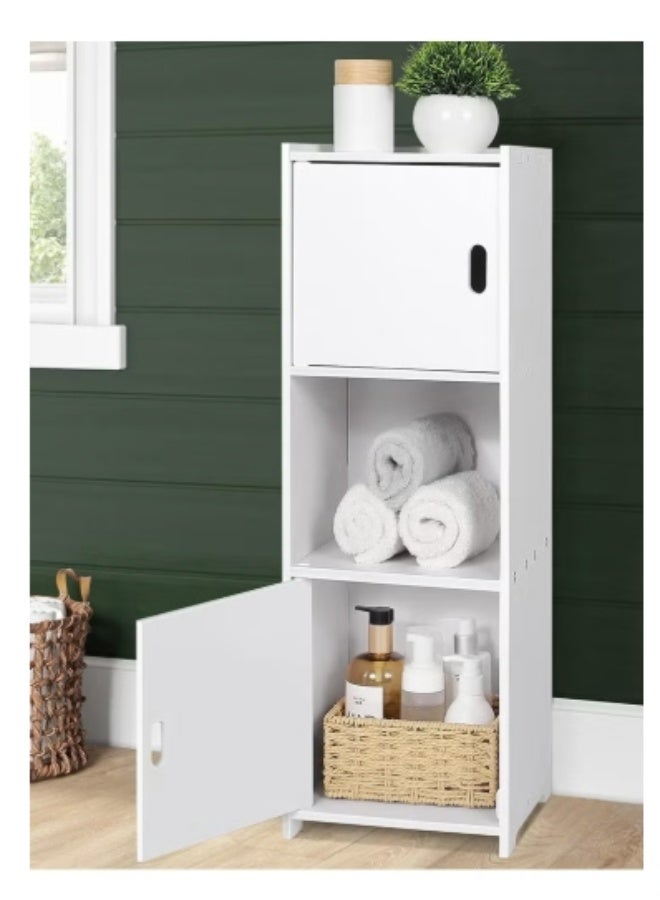 Freestanding White Bathroom Organizer with Doors & Shelf – Perfect for Daily Essentials - Image 1