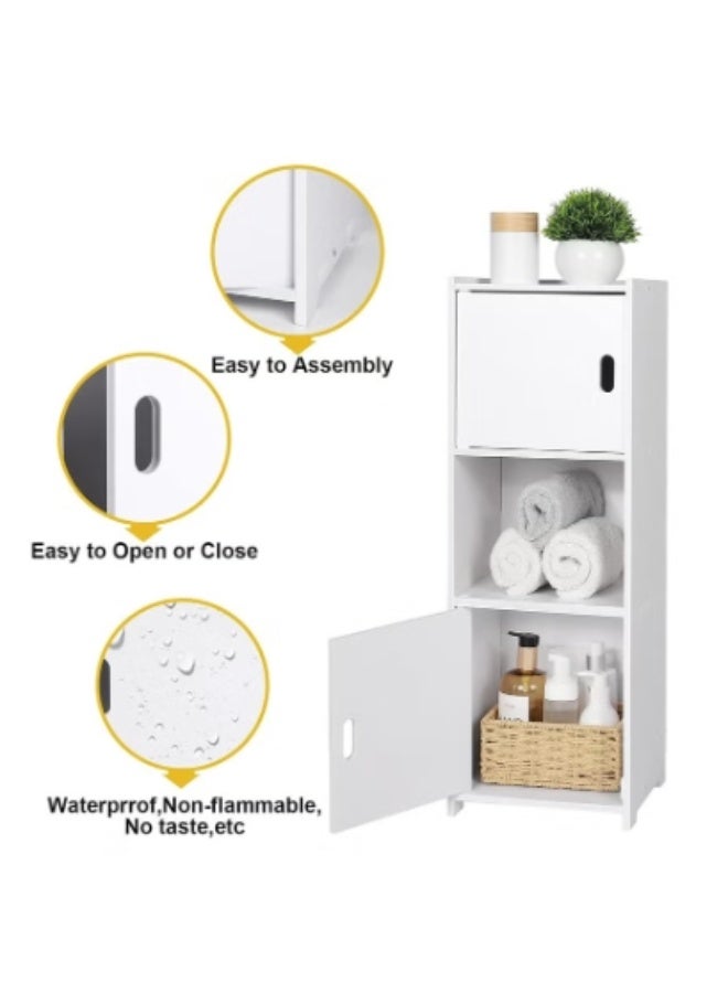 Freestanding White Bathroom Organizer with Doors & Shelf – Perfect for Daily Essentials - Image 3