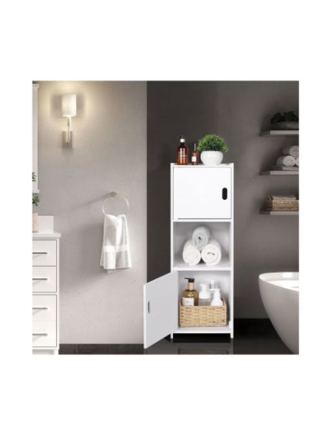 Freestanding White Bathroom Organizer with Doors & Shelf – Perfect for Daily Essentials - Image 5