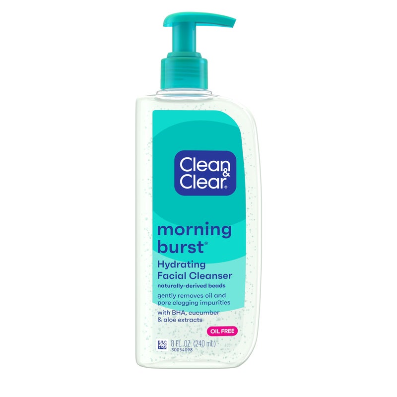 Clean & Clear Morning Burst Oil-Free Hydrating Facial Cleanser with BHA, Cucumber & Aloe Extracts, Face Wash Gently Removes Oil & Pore Clogging Impurities, 8 fl. oz - Image 1