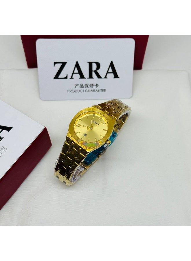 ZARA Women's Minimalist All-Gold Analog Quartz Watch with Sunburst Dial