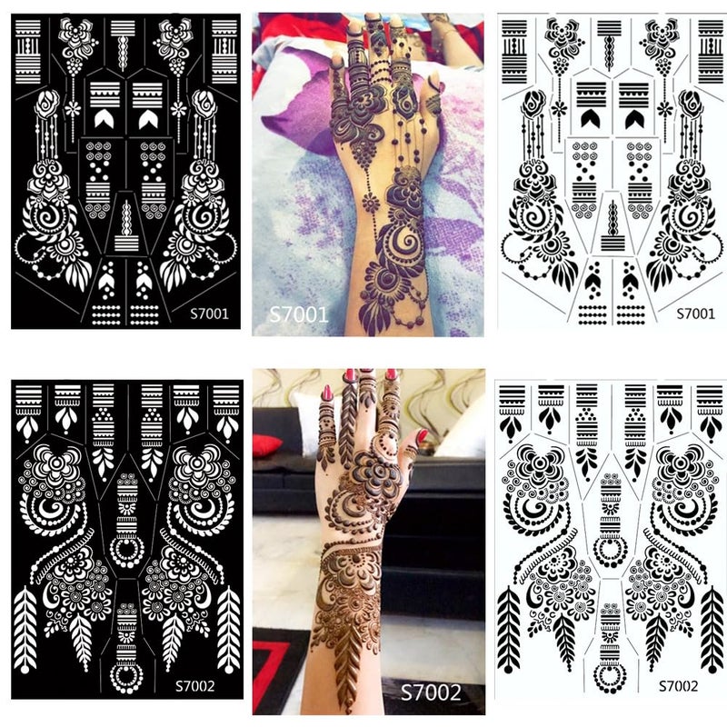 PPVWEY 10 Sheets Henna Tattoo Stencils 10 Pair Arm Hand Tattoo Template Temporary Indian Arabian Glitter Airbrush Tattoo Stickers for Face Body Paint DIY (Black) - Image 5