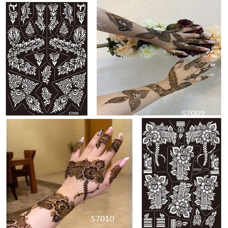 PPVWEY 10 Sheets Henna Tattoo Stencils 10 Pair Arm Hand Tattoo Template Temporary Indian Arabian Glitter Airbrush Tattoo Stickers for Face Body Paint DIY (Black) - Image 3