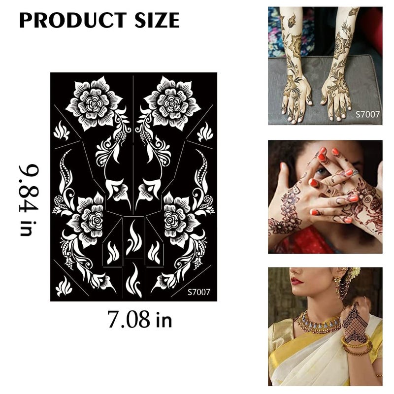 PPVWEY 10 Sheets Henna Tattoo Stencils 10 Pair Arm Hand Tattoo Template Temporary Indian Arabian Glitter Airbrush Tattoo Stickers for Face Body Paint DIY (Black) - Image 4