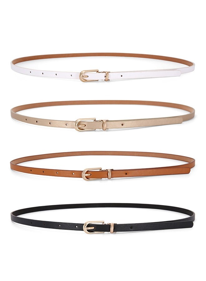 GUSGU 4 Pack Women Skinny PU Leather Belts Slim Thin Belt for Dresses Jeans Pants Ladies Girls Small Waist Belt 1CM Width - Image 1