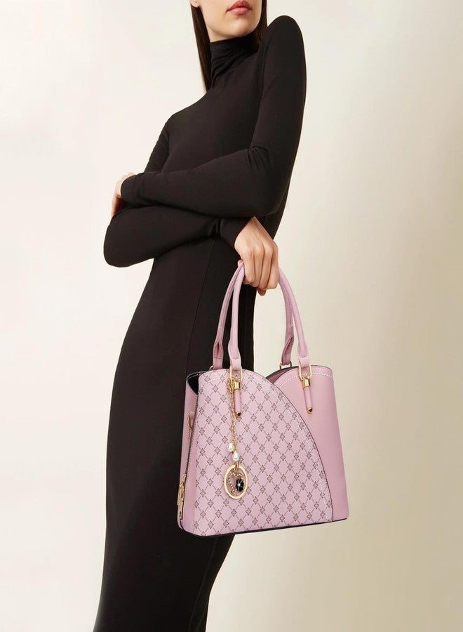 KKXIU Triple Compartments Purses and Handbags for Women Fashion Ladies Satchel Shoulder Top Handle Bag (Pink Flower) - Image 2