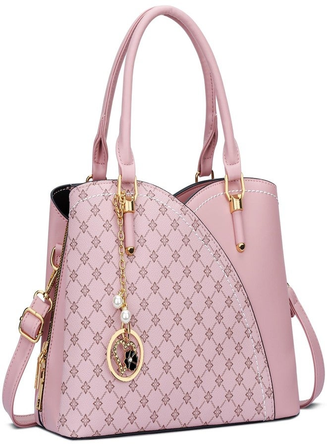 KKXIU Triple Compartments Purses and Handbags for Women Fashion Ladies Satchel Shoulder Top Handle Bag (Pink Flower) - Image 1