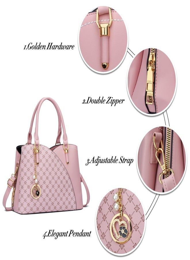 KKXIU Triple Compartments Purses and Handbags for Women Fashion Ladies Satchel Shoulder Top Handle Bag (Pink Flower) - Image 3