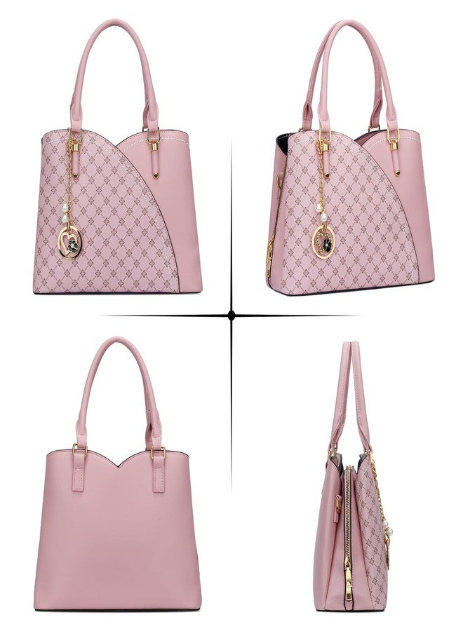 KKXIU Triple Compartments Purses and Handbags for Women Fashion Ladies Satchel Shoulder Top Handle Bag (Pink Flower) - Image 4