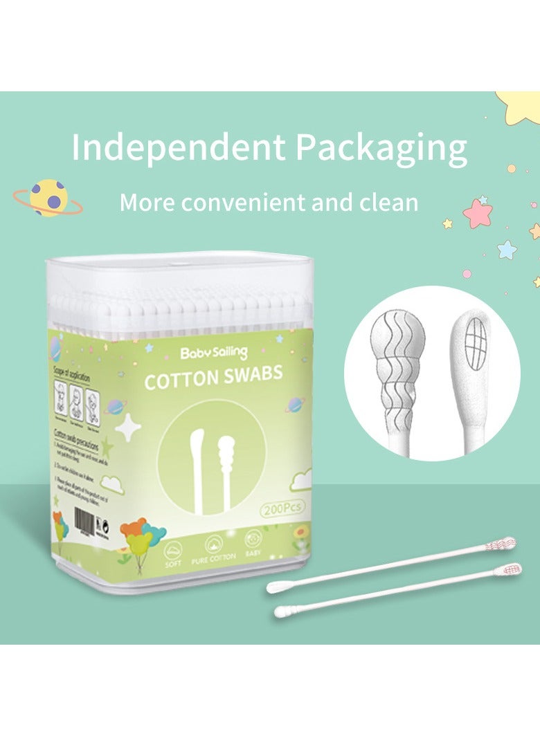 Baby Cotton Swabs, Paper Stick Cotton Swabs For Baby Ear And Nose Cleaning - 200 Pieces (Spiral And Ear Spoon)  - Image 1