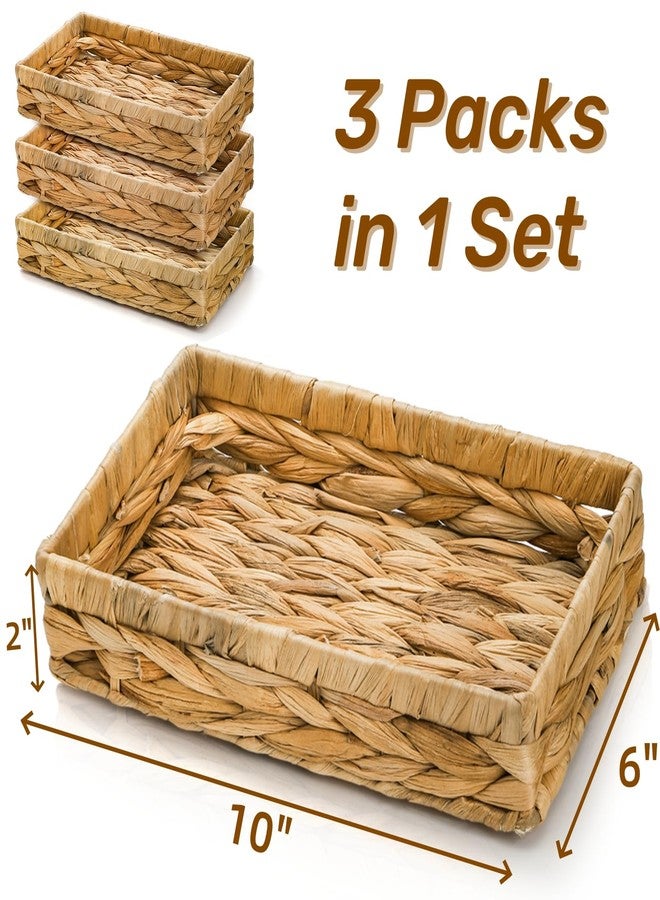 Eorbow 3 Packs Wicker Storage Trays, 10" Rattan Vanity Trays, Handwoven Toilet Paper Holder for Bathroom Towel, Rectangular Water Hyacinth Organizer for Countertop, Tank Topper, Pantry, Shelves - Image 2
