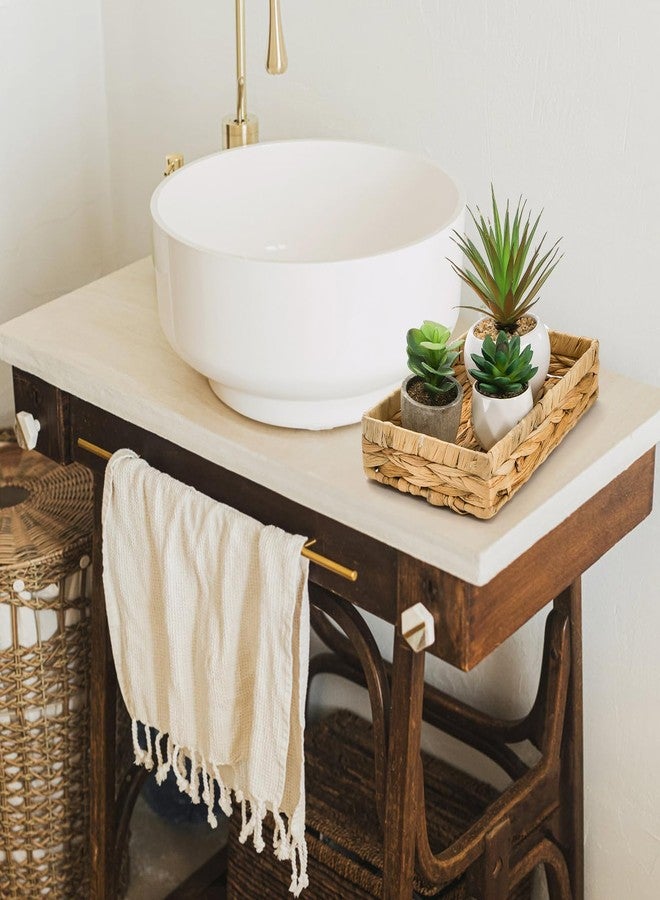 Eorbow 3 Packs Wicker Storage Trays, 10" Rattan Vanity Trays, Handwoven Toilet Paper Holder for Bathroom Towel, Rectangular Water Hyacinth Organizer for Countertop, Tank Topper, Pantry, Shelves - Image 4