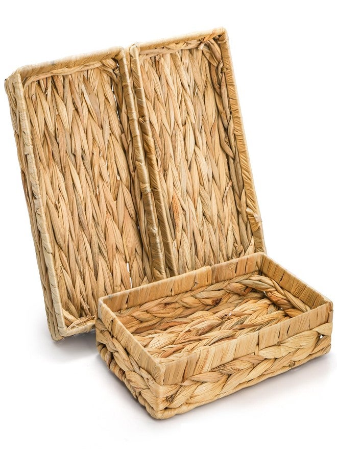 Eorbow 3 Packs Wicker Storage Trays, 10" Rattan Vanity Trays, Handwoven Toilet Paper Holder for Bathroom Towel, Rectangular Water Hyacinth Organizer for Countertop, Tank Topper, Pantry, Shelves - Image 3