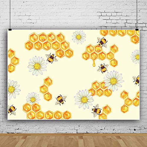 Leyiyi Cartoon Backdrop Bee Theme 7x5ft Photography Backdrop Sweet Honey Blossoming Flowers Bee Forage Backdrop Harvest Season Photo Booth Props - Image 2