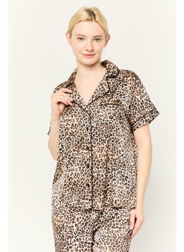 bebe Women 2 Pieces Animal Print Pajama Set, Multicolor  - Image 2