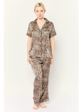 bebe Women 2 Pieces Animal Print Pajama Set, Multicolor  - Image 1