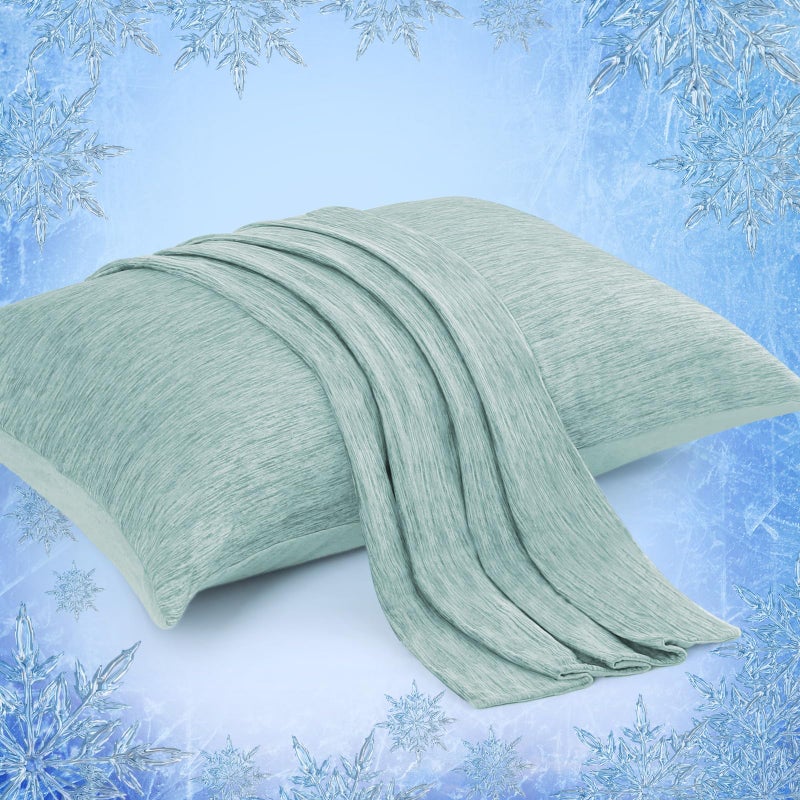 Elegear Cooling Pillow Cases for Hot Sleepers, Japanese Q-Max 0.45 Cooling Pillowcases, Both Sides[Cooling/Cotton], Breathable Soft Pillowcase for Hair and Skin, Set of 2-Green (Standard (20" x 26")) - Image 1