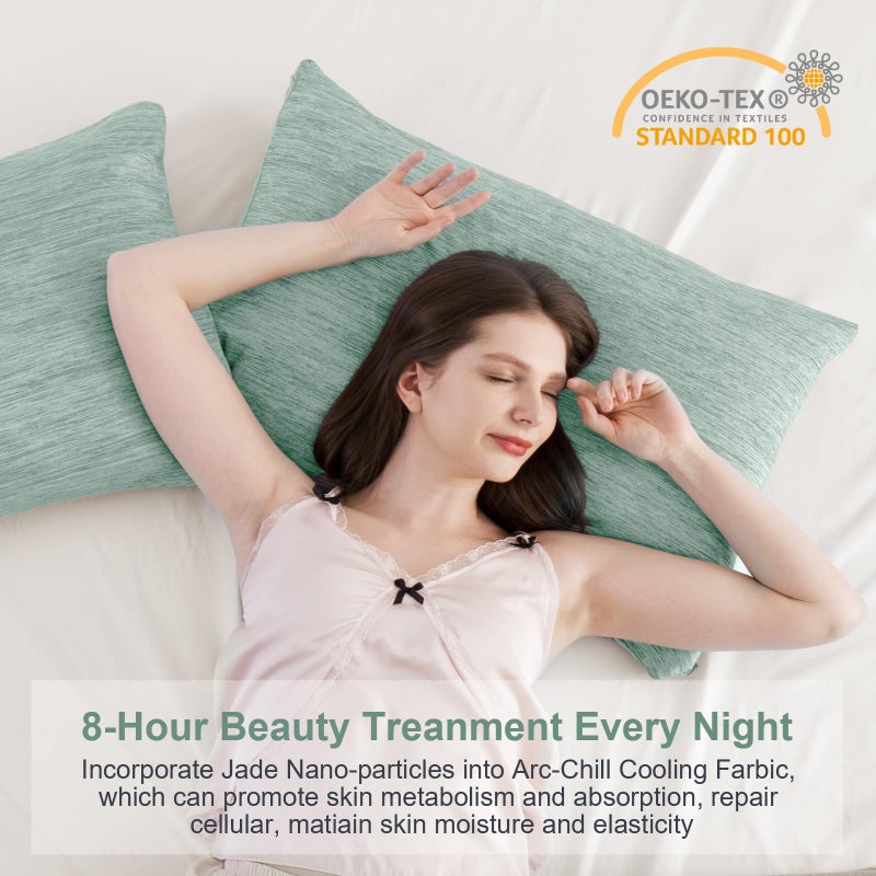 Elegear Cooling Pillow Cases for Hot Sleepers, Japanese Q-Max 0.45 Cooling Pillowcases, Both Sides[Cooling/Cotton], Breathable Soft Pillowcase for Hair and Skin, Set of 2-Green (Standard (20" x 26")) - Image 5