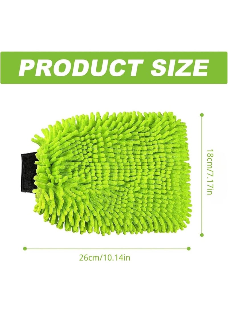 Digipace 2-Pack Green Microfiber Car Wash Mitts, Premium Chenille Lint-Free and Scratch-Free, Double Sided Gloves for Auto Detailing and Home Cleaning - Image 2
