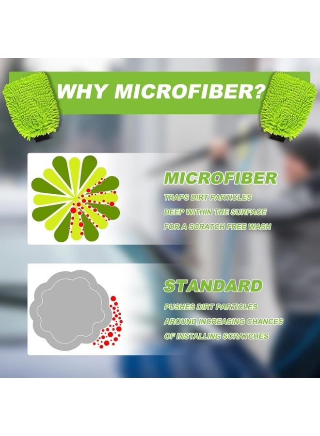 Digipace 2-Pack Green Microfiber Car Wash Mitts, Premium Chenille Lint-Free and Scratch-Free, Double Sided Gloves for Auto Detailing and Home Cleaning - Image 3