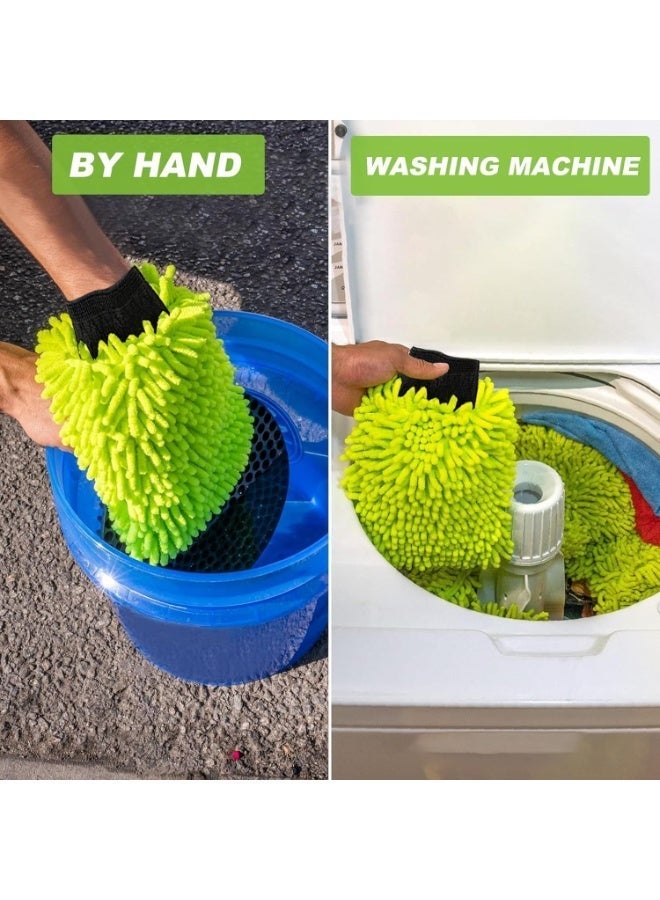Digipace 2-Pack Green Microfiber Car Wash Mitts, Premium Chenille Lint-Free and Scratch-Free, Double Sided Gloves for Auto Detailing and Home Cleaning - Image 5