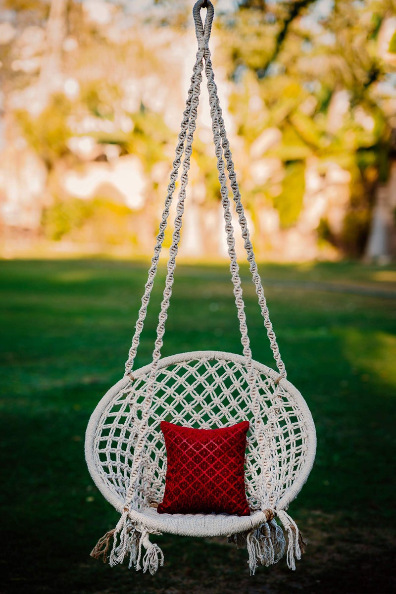 Patiofy Single Seater Cotton Made Home Swing For Kids & Adults Home Swing Balcony, Living Room, Hanging Jhula For Kids Indoor/Outdoor With Free Hanging Accessories (White) - 70 X 45 X 148 Cm - Image 1