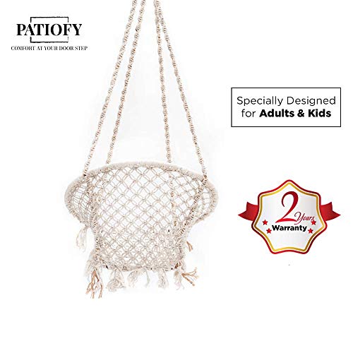 Patiofy Single Seater Cotton Made Home Swing For Kids & Adults Home Swing Balcony, Living Room, Hanging Jhula For Kids Indoor/Outdoor With Free Hanging Accessories (White) - 70 X 45 X 148 Cm - Image 5