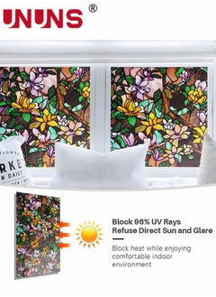 UNUNS 2-Roll PVC Glass Window Stickers,Waterproof Summer Magnolia Window Privacy Film,Static Non-Adhesive Glass Film Decorative,45cmx100cmx2  - Image 2