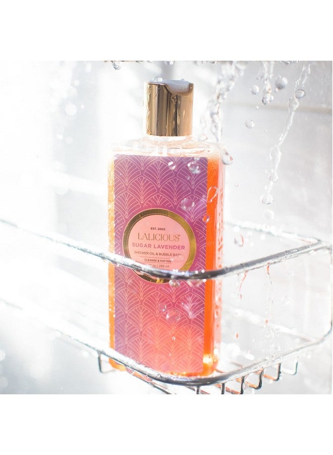 LALICIOUS Sugar Lavender Shower Oil & Bubble Bath - Natural Shower Cleanser With Topical Probiotics & Grapeseed Oil - Bath Soap Product For Shower, Bath & Shaving, No Parabens (10Oz)